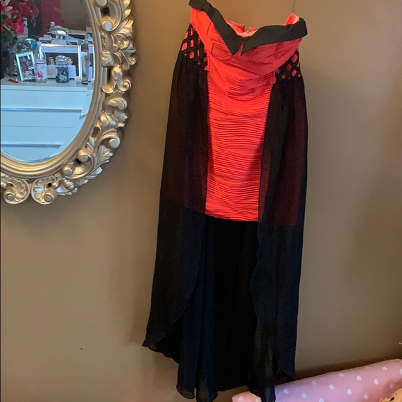 Red and black high low evening dress - Picture 1 of 2